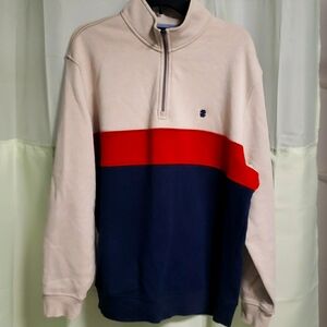Men's XL Izod Cream/Rust/Blue Quarter Zip